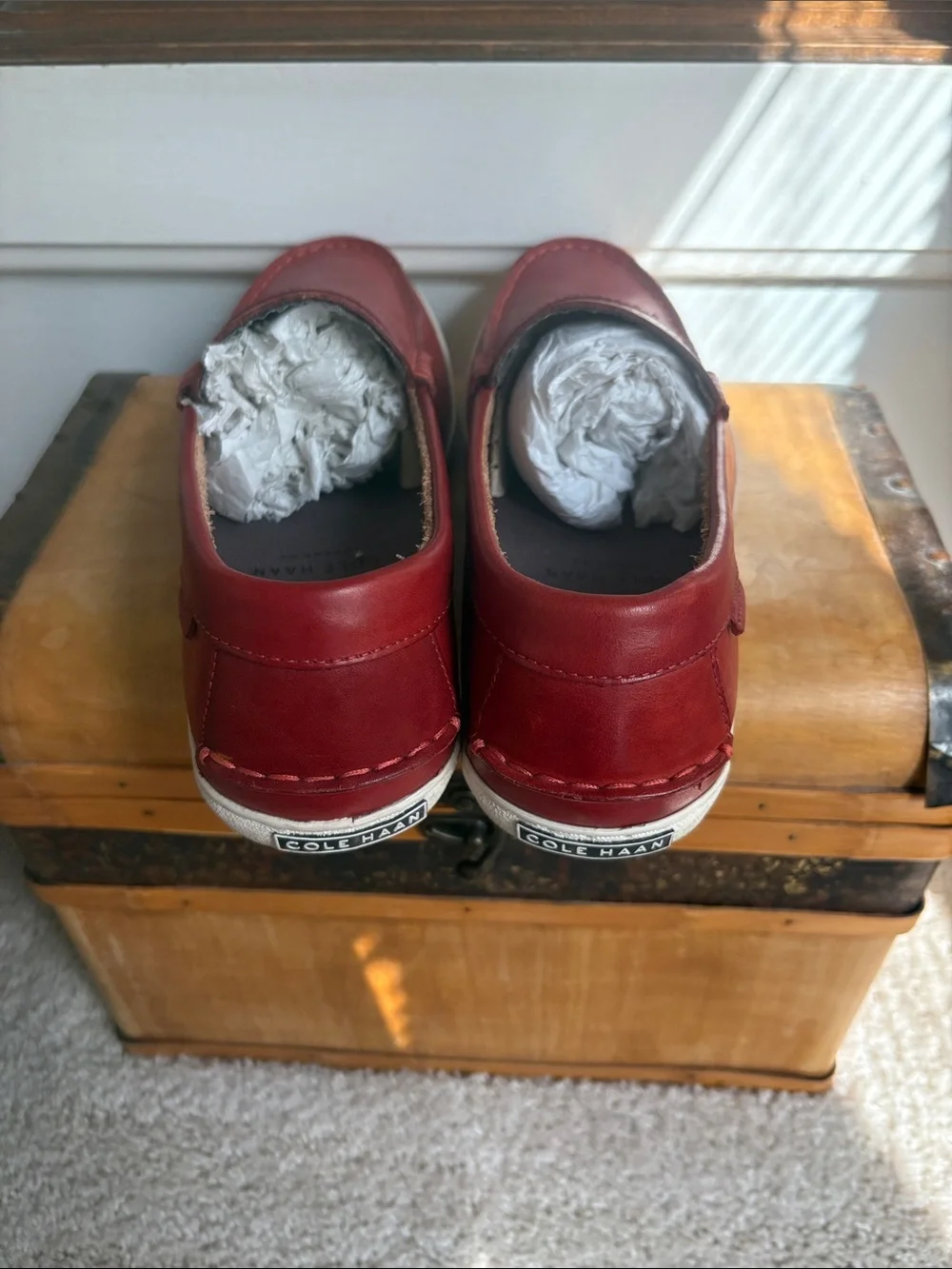 Cole Haan Red Leather Penny Loafers with White Sole